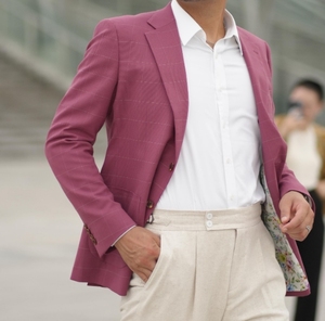 <span class=keywords><strong>Costume</strong></span> à carreaux <span class=keywords><strong>rose</strong></span> personnalisé à simple boutonnage pour hommes de haute qualité ensemble de <span class=keywords><strong>costume</strong></span> de mariage décontracté et à la mode - Product Image 4
