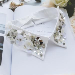 Nuovo oro di lusso fatto a mano 3d paillettes fiore decorativo falso colletto staccabile per le donne - Product Image 1