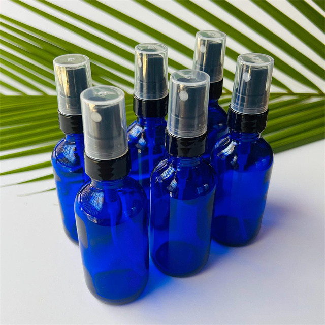 Wholesale Spray Perfume Bottle Glass Boston Bottle 30ml 60ml 120ml Cylindrical Blue Glass Bottle Spray Head with Spray Head