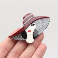 Broche élégante et atmosphérique en acétate d'acrylique avec chapeau à large bord pour femme, cadeau de fête des Mères
