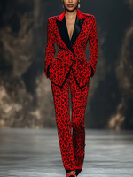 Ensemble de costume en velours imprimé léopard pour femme, veste blazer à double boutonnage et pantalon évasé, tenue de soirée formelle pour le bureau, 2 pièces