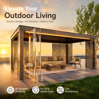 Pergola à lames orientables en aluminium thermolaqué, portes pliantes en verre, toit électrique étanche, bioclimatique, extérieur, jardin, 3x3, 3x4, 4x6