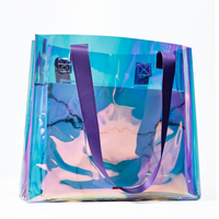 Sac fourre-tout transparent en PVC holographique avec motif de dessin animé, logo personnalisé, sac de shopping imperméable pour femmes, idéal pour les mariages et les fêtes
