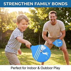 Raquettes de <span class=keywords><strong>badminton</strong></span> de plage en bois recyclé OEM/ODM pour 2 joueurs avec volants colorés pour jeu familial en jardin - Product Image 2