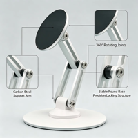 Support de téléphone magnétique en acier au carbone avec charge sans fil, rotatif à 360°, pliable, pour appels vidéo, diffusion en direct et vlogs