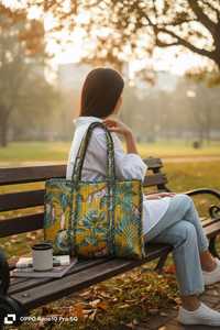 Bolso tote acolchado de algodón con estampado de sandía hecho a mano, bolso de hombro para picnic de verano, bolso de viaje - Product Image 2