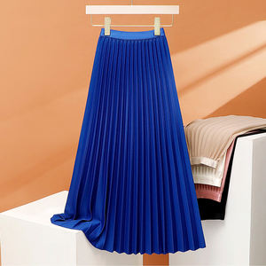 Noir <span class=keywords><strong>longue</strong></span> <span class=keywords><strong>jupe</strong></span> <span class=keywords><strong>plissée</strong></span> femmes été 2024 élégant uni coréen décontracté Simple tempérament taille haute Midi jupes 11 couleurs - Product Image 2