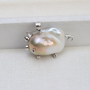 Pendentif en argent 925 fait main avec perle baroque pour femmes, avec base de perle vide en forme de cochon, composants et trouvailles de bijoux DIY - Product Image 4