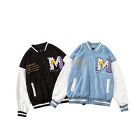 Charajuku casual ricamo fiore giacca da baseball nera uomo pullover personalizzato jersey fleece varsity giacche uomo