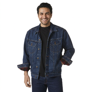 Hot Sale Men's <b>Flannel</b> Lined Denim <b>Jacket</b> Outdoor Wear Coats Streetwear Style With Logo Printing for Winter Men Denim <b>Jacket</b> - Product Image 1