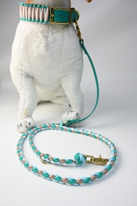 <strong>Tactical</strong> Hund Quick Release <strong>Dog</strong> <strong>Collar</strong> Leash Set Solid PVC Vegan Leather Wide Paracord Coated Webbing Hands-Free for Pets - Product Image 5