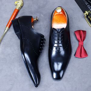 Zapatos Oxford Negros con Punta Cuadrada y Detalles Tallados, de Cuero de Grano Completo, con Cordones, Transpirables, Antideslizantes, Ligeros, para Oficina y Vestir - Product Image 5