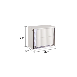 Contemporary 2-<b>Drawer</b> Nightstand With Diamond Patterned Sides White Wood Finish LED Lighting - Product Image 2