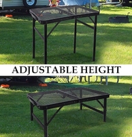 Table de camping pliable moderne en aluminium à 3 hauteurs réglables avec poignée de transport et filet de rangement pour pique-nique, barbecue et utilisation en intérieur