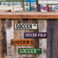 Letrero Metálico Largo Plano de Fútbol con Impresión 2D, Decoración de Pared con Tipografía Deportiva Retro para Patio Trasero, Campo, Gimnasio, Sala de Deportes