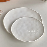 Assiette à dessert en céramique blanche haut de gamme, minimaliste, assiette à fruits, assiette à steak de style occidental, plateau à fruits, assiette à gâteau, assiette plate
