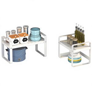 Étagère <span class=keywords><strong>de</strong></span> cuisine <span class=keywords><strong>extensible</strong></span> en métal YOTO, multi-niveaux, finition noir/blanc, pour bouteilles d'assaisonnement, vaisselle, <span class=keywords><strong>rangement</strong></span> dans l'armoire - Product Image 4