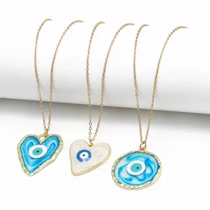 Kingcome New Devil's Eye Peach Heart Pendant Necklaces Fashion Good Luck Evil Angel Eye Love Heart Necklace