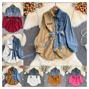 2024 New denim long sleeved shirt spring plus size women's shirt dress denim shirt