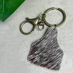 Custom Western Denim Texture Leather Long Fur Leopard Cow Mixed Color Leather Keychain