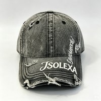 Casquette de baseball vintage en jean délavé et vieilli, brodée, effet usé et déchiré, pour homme, style streetwear quotidien, vente en gros
