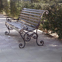 Banc de jardin contemporain en fer forgé antique, mobilier d'extérieur en métal avec glissières pour terrasse TTD