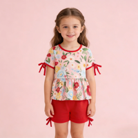 Ensemble deux pièces décontracté printemps-été pour bébé fille : haut à volants à manches courtes et short, motif animalier personnalisé