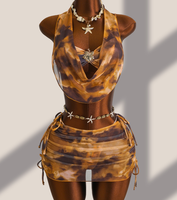Nouveau STOCK Ensemble de maillot de bain 4 pièces sexy pour femme avec haut bandeau et jupe de plage en maille transparente