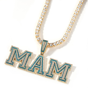 Collier personnalisé avec <span class=keywords><strong>nom</strong></span>, couleur lumineuse, style hip-hop, pendentif lettre en CZ, bijoux en laiton plaqué argent tendance, <span class=keywords><strong>pierre</strong></span> en zircon, anniversaire - Product Image 3