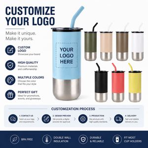 Cadeau promotionnel : Gobelet isotherme 16oz en acier inoxydable (extérieur) et plastique (intérieur) avec paille, tasse de voyage pour café, logo personnalisé - Product Image 4