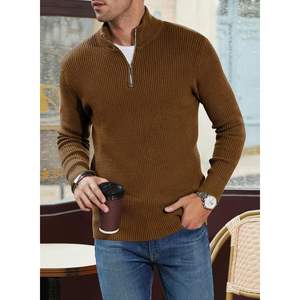 JMIERR Pull en tricot à col roulé léger pour homme, col montant à fermeture éclair pour polo avec bord côtelé pour la saison d'automne - Product Image 2