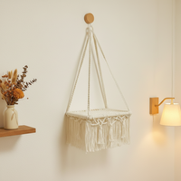 Hamac mural pour chat en macramé tressé à la main, style bohème de luxe moderne, avec pompons, en corde de coton, pour balcon intérieur, OEM disponible