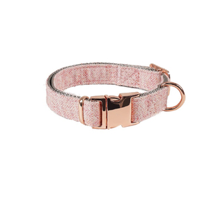 PUPE Customizable Premium Luxury Adjustable Soft Wool Fabric Tweed <b>Dog</b> <b>Collar</b> Tweed Pet <b>Collar</b> with Rose Gold Metal Buckle - Product Image 4