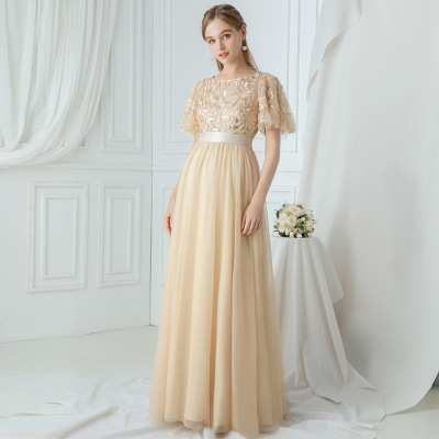 Женское шифоновое вечернее платье, элегантное однотонное платье большого размера с круглым вырезом и блестками, длинные платья подружки невесты