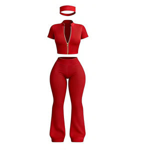 2 Parça Örme Eşofman Takımı Uzun Kollu Crop Top ve İspanyol Paça Pantolon Günlük Kıyafetler Kadın Giyim İki Parça Takım - Product Image 4