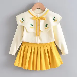 winter little toddler girls sweater dresses cardigan knitted cherry kids clothing sets korean skirts children's clothes 110