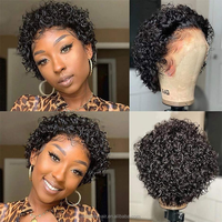 Perruque Courte Bouclée Pixie Cut 100% Cheveux Humains Naturels Ondulés Pré-Pluckés Sans Dentelle Frontale pour Femmes Noires