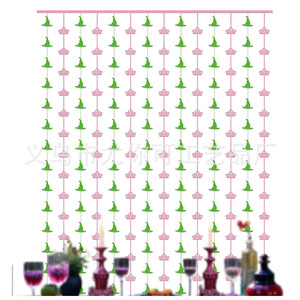 Witch <b>Hat</b> <b>Rain</b> Curtain Decorations For Birthday Party Wall Hanging Die Cutting Design Green Pink Color Theme - Product Image 2
