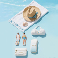 GORFIA Summer Vacation Handtaschen set Hellblau Weiß Farbverlauf Design Strand tasche Kosmetik koffer mit großer Kapazität Reise reiß verschluss