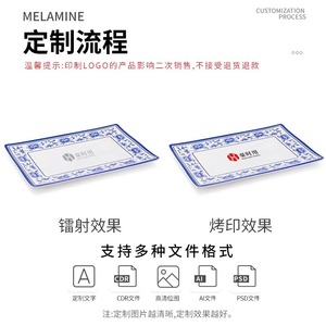 Blue and white <b>melamine</b> plastic <b>plate</b>, rectangular <b>plate</b>, hot pot imitation porcelain tableware, dish <b>plate</b>, cold dish, snack - Product Image 4