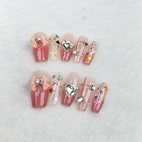 100% ongles en acrylique faits à la main, moyen et long arc français coeur diamant de haute qualité réutilisable