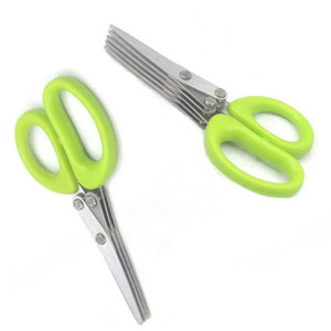 Stainless Steel Scallion <b>Scissors</b> Five Layer Green Handle <b>Kitchen</b> Herb Cutter For Home Use - Product Image 4