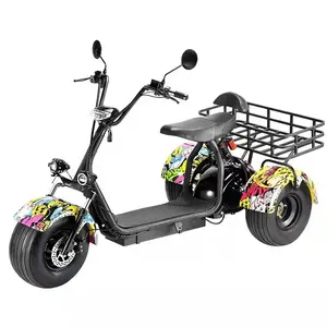 Sıcak satış citycoco yetişkin e 3 tekerlekli elektrikli motosiklet motoru için 2000w yağ lastik siyah scooter hareketlilik 3 roues en 1 koltuk