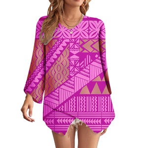 Chemisier à la mode personnalisé hauts et chemisiers à manches longues Samoa <span class=keywords><strong>tatouage</strong></span> Tribal imprimé polynésien femmes Blouses et chemises - Product Image 3