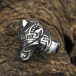 Men's <b>Titanium</b> Steel Wolf Head <b>Ring</b> Hip Hop Animal Geometric Style Jewelry Gift - Product Image 4