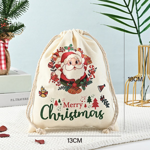 Bolsa de Regalo Navideña de Lona de Algodón Verde con Estampado de Calcetines Rojos, Bolsa de Papá Noel con Cordones - Product Image 2