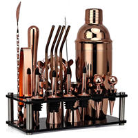 Kit de Barman Professionnel Écologique et Moderne : Outils de Bar, Accessoires de Bar, Jigger, Shaker à Cocktails, Support en Bois, Acier Inoxydable