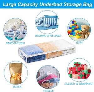 침대 보관 가방 아래 투명 창 강화 손잡이가있는 플라스틱 대용량 보관 용기 지퍼 이불 가방 - Product Image 4