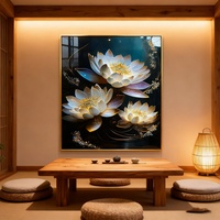 Décoration moderne pour salon, peinture de paysage de lotus, fond de canapé, art mural LED en diamant, peinture en porcelaine de cristal