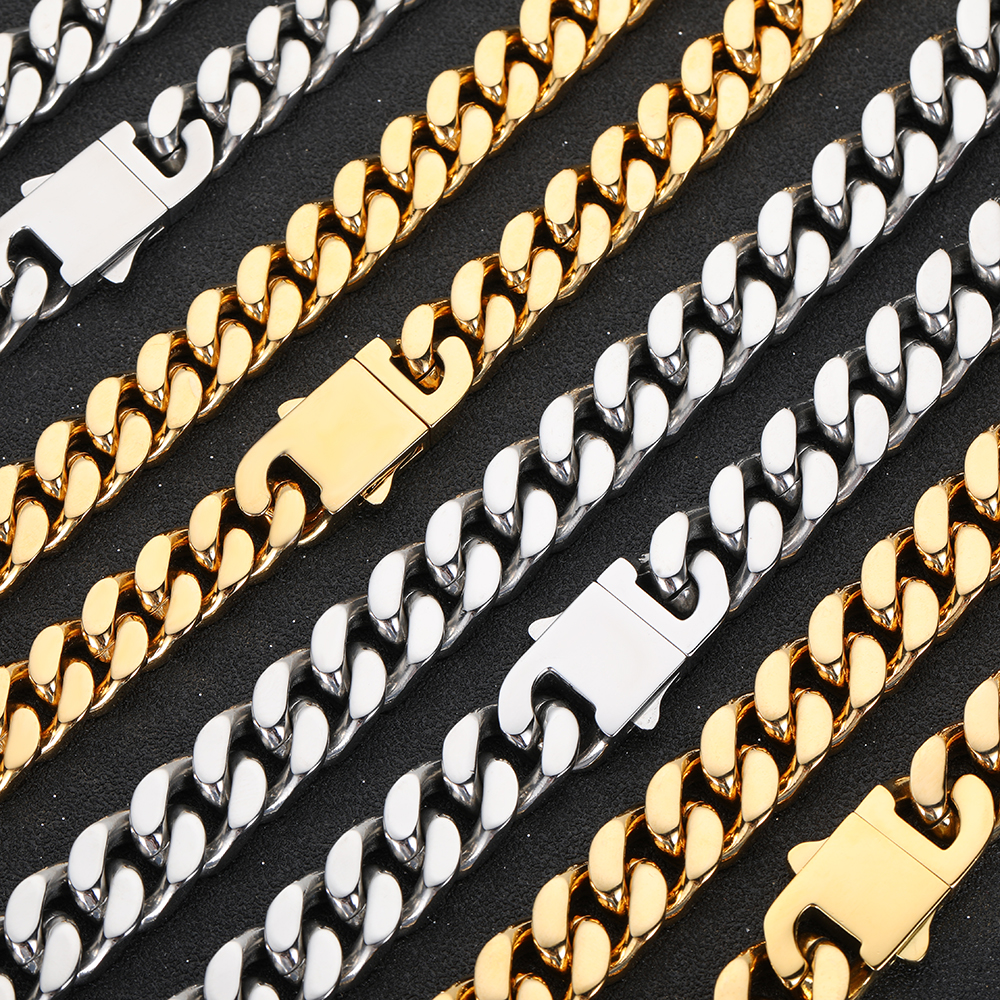 NUOYA Flat Men Hip Hop Rock Jewelry Curb Cuban Link Chain